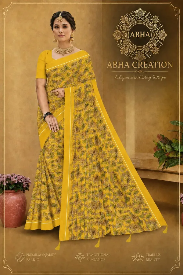 Yellow_Silk_Floral_Print_Saree_For_Women