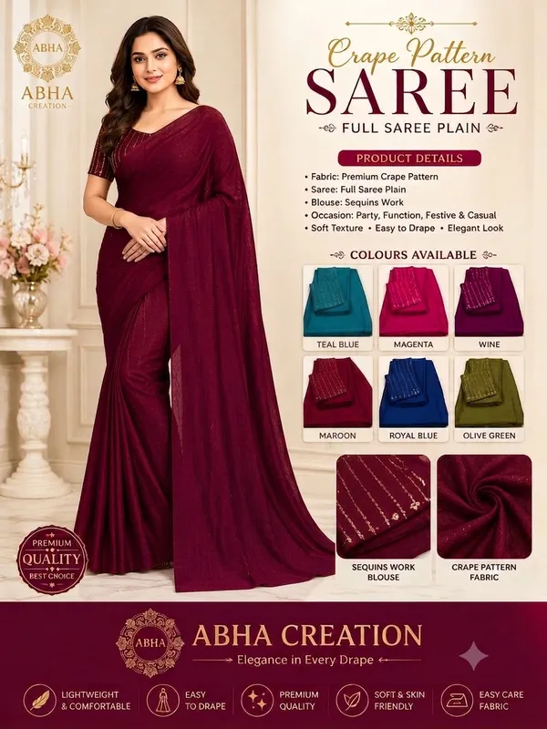 Wine_Crepe_Silk_Plain_Saree_With_Sequins_Blouse_For_Women