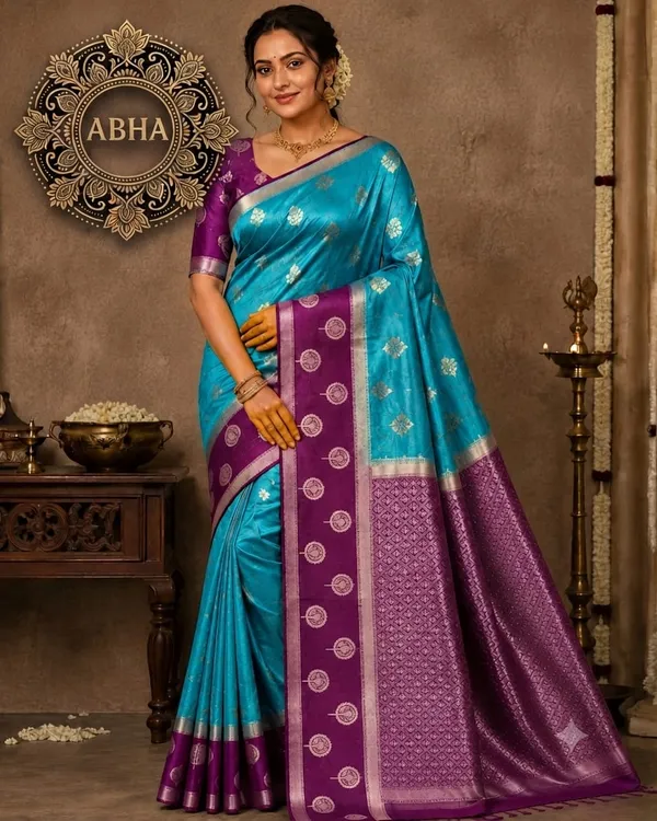 Turquoise_Blue_Silk_Zari_Woven_Banarasi_Saree_For_Women