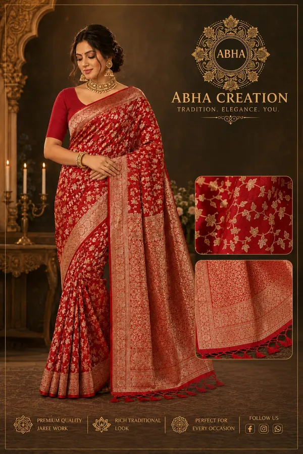 Red_Silk_Zari_Woven_Banarasi_Floral_Jaal_Saree_For_Women