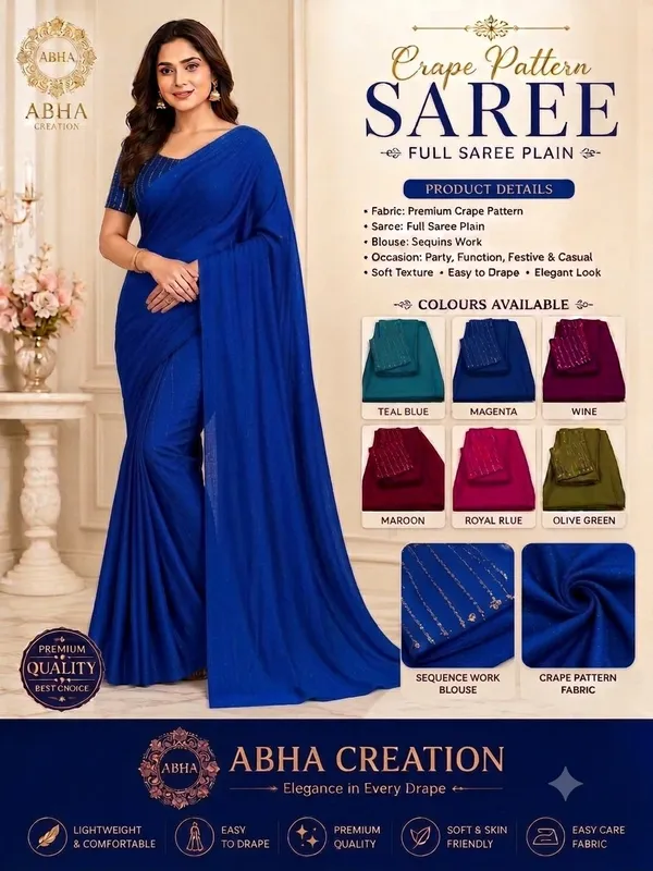 Royal_Blue_Tussar_Silk_Plain_Sequins_Blouse_Saree_For_Women
