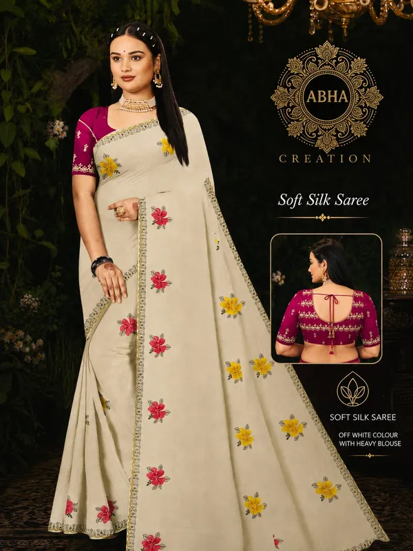 Off_White_Soft_Silk_Floral_Embroidered_Kerala_Saree_For_Women