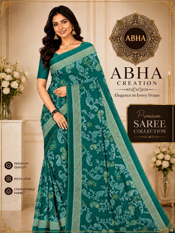 Teal_Silk_Paisley_Print_Zari_Border_Saree_For_Women