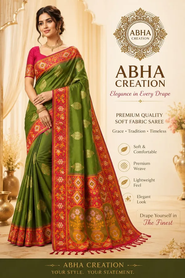 Green_Silk_Woven_Zari_Border_Saree_With_Pink_Blouse_For_Women