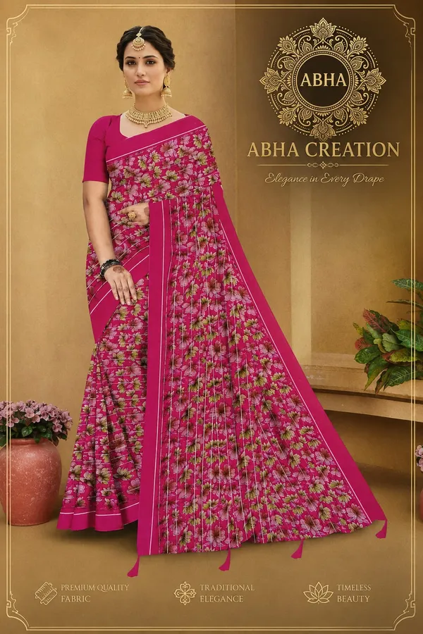 Pink_Silk_Floral_Print_Traditional_Saree_For_Women