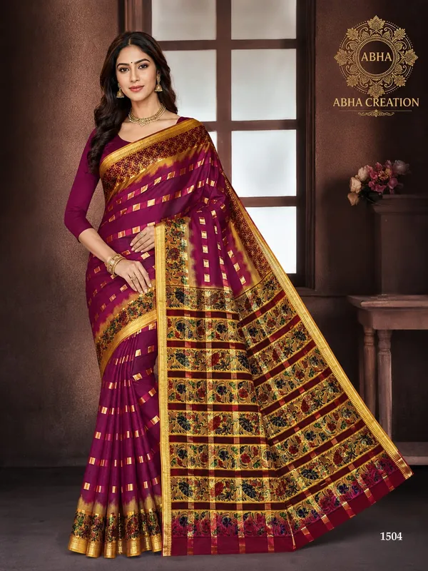 Purple_Cotton_Zari_Border_Floral_Pallu_Saree_For_Women
