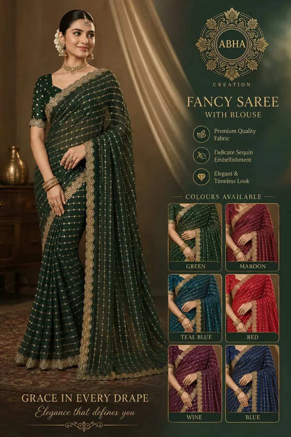 Green_Velvet_Silk_Sequin_Embellished_Fancy_Saree_For_Women