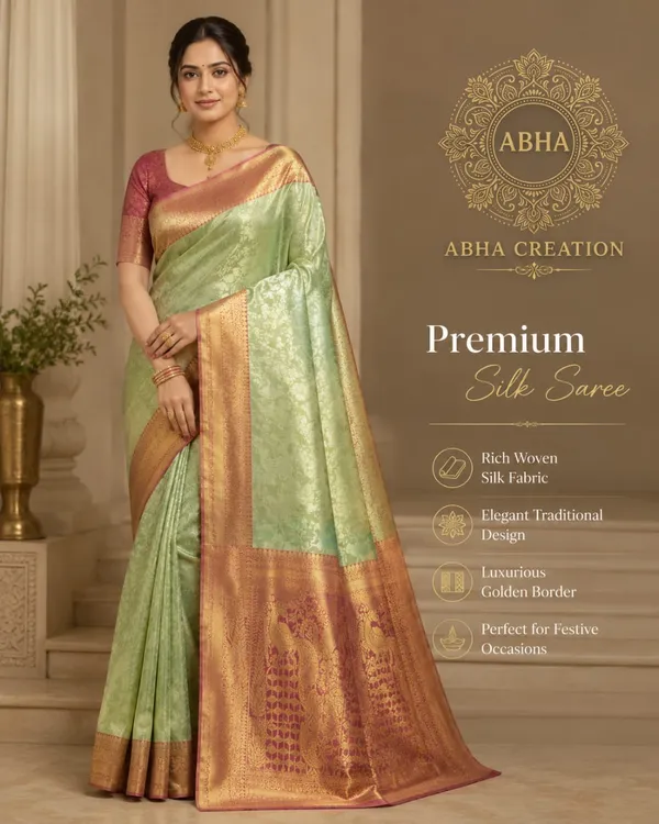 Green_Semi_Kanjivaram_Silk_Woven_Zari_Border_Saree_For_Women
