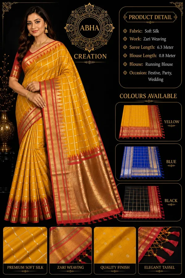 Yellow_Jacquard_Art_Silk_Zari_Woven_Temple_Border_Saree_For_Women