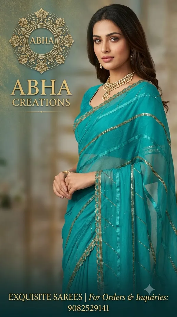 Teal_Soft_Organza_Sequin_Scallop_Border_Saree_For_Women