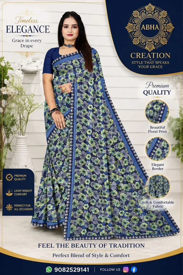 Blue_Silk_Floral_Print_Contrast_Border_Saree_For_Women