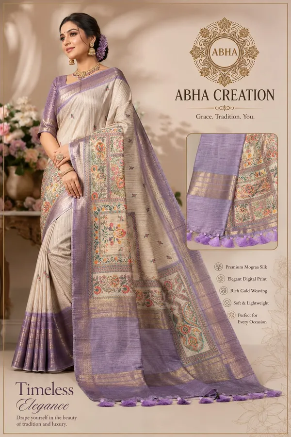 Beige_Silk_Zari_Woven_Digital_Floral_Print_Saree_For_Women