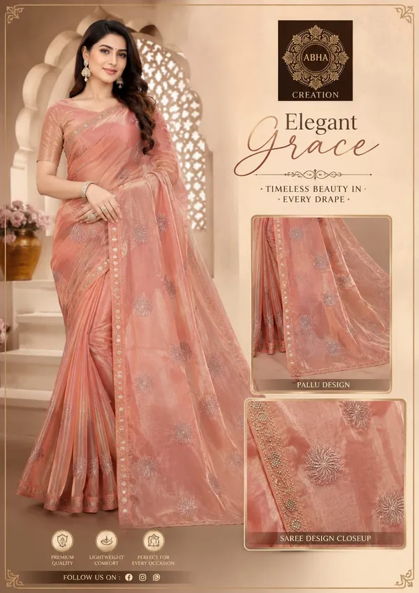Peach_Tissue_Organza_Floral_Embroidered_Zari_Border_Saree_For_Women