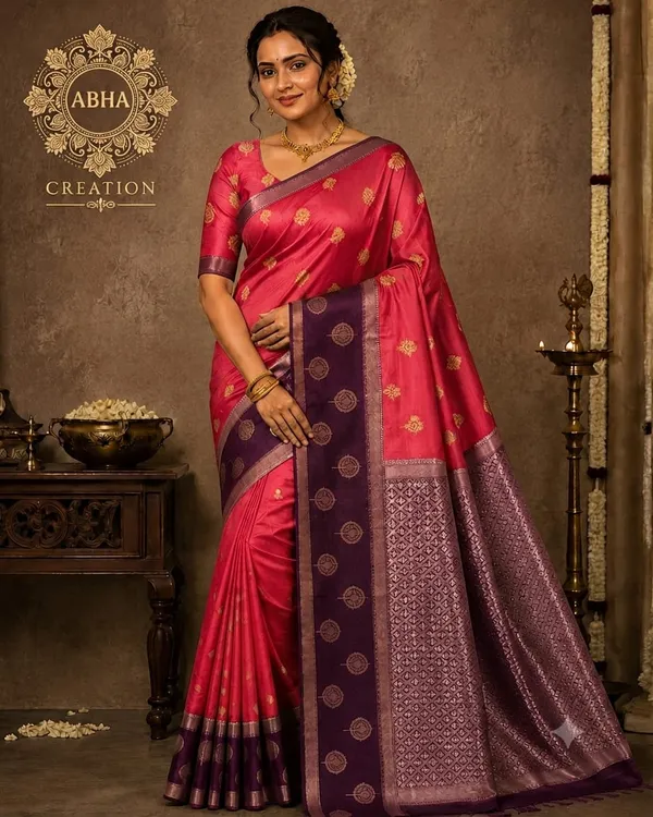 Pink_Silk_Zari_Border_Banarasi_Saree_For_Women