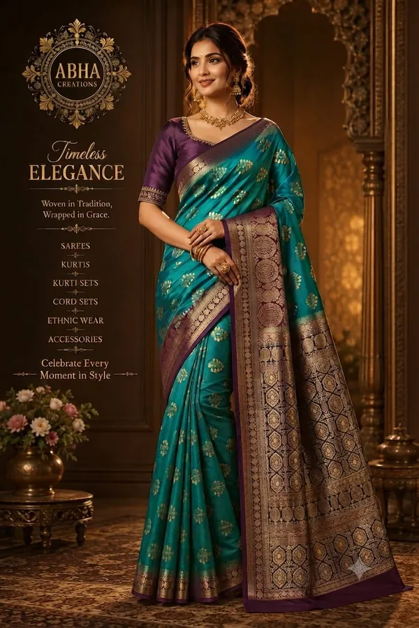 Teal_Silk_Zari_Woven_Border_Banarasi_Saree_For_Women