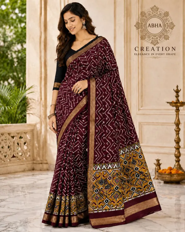 Maroon_Silk_Bandhani_Print_Patola_Border_Saree_For_Women