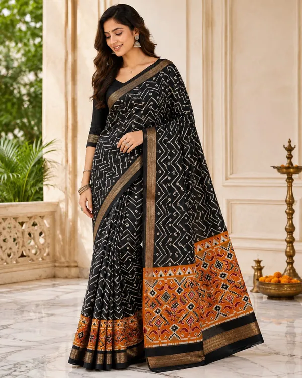 Black_Silk_Bandhani_Print_Zari_Border_Saree_For_Women