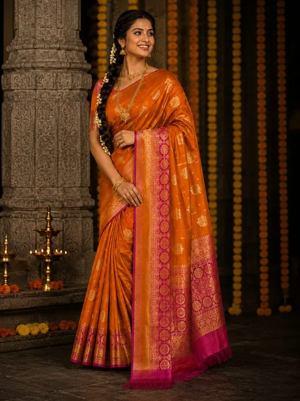 Orange_Silk_Zari_Woven_Kanjivaram_Saree_For_Women