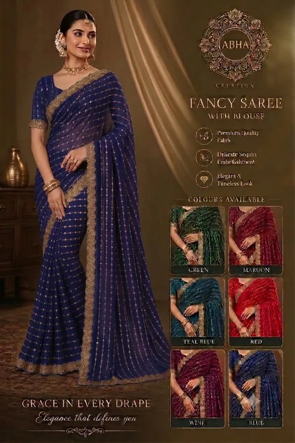 Blue_Velvet_Silk_Sequin_Embellished_Fancy_Saree_For_Women