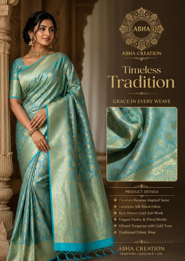 Turquoise_Silk_Blend_Zari_Woven_Banarasi_Saree_For_Women