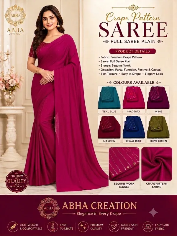 Magenta_Crepe_Silk_Plain_Saree_With_Sequins_Work_Blouse_For_Women