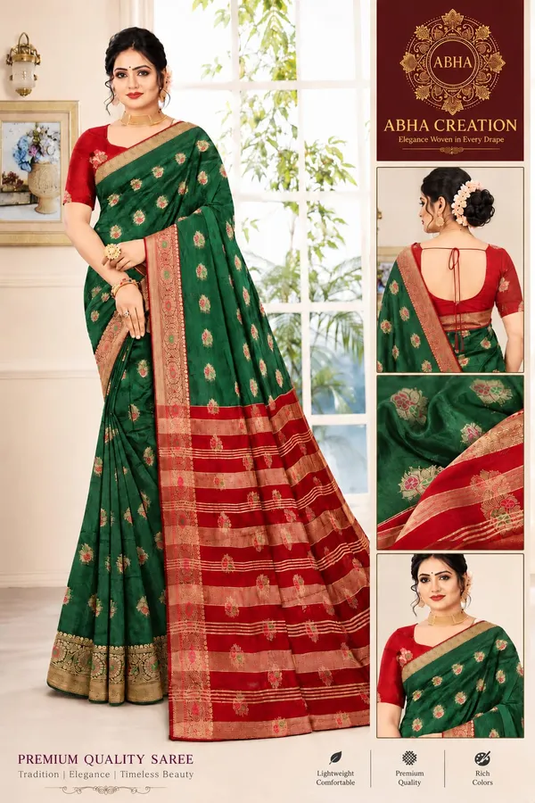 Green_Soft_Licchi_Silk_Woven_Zari_Border_Saree_For_Women