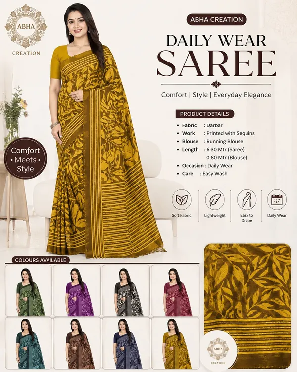 Mustard_Silk_Floral_Print_Sequin_Work_Saree_For_Women
