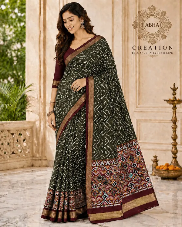 Green_Silk_Bandhani_Print_Zari_Border_Saree_For_Women