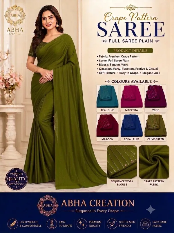 Olive_Green_Tussar_Silk_Plain_Sequins_Blouse_Saree_For_Women