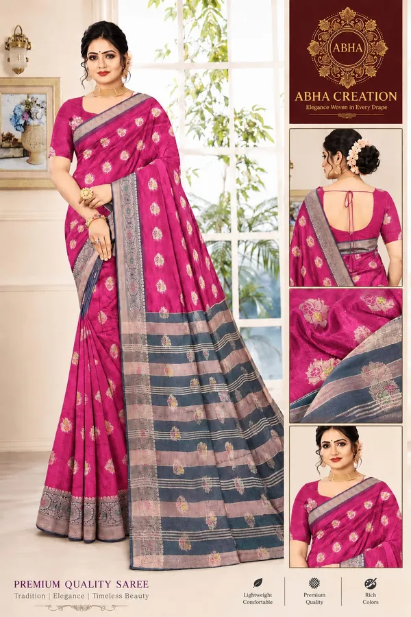 Pink_Soft_Licchi_Silk_Woven_Zari_Border_Saree_For_Women