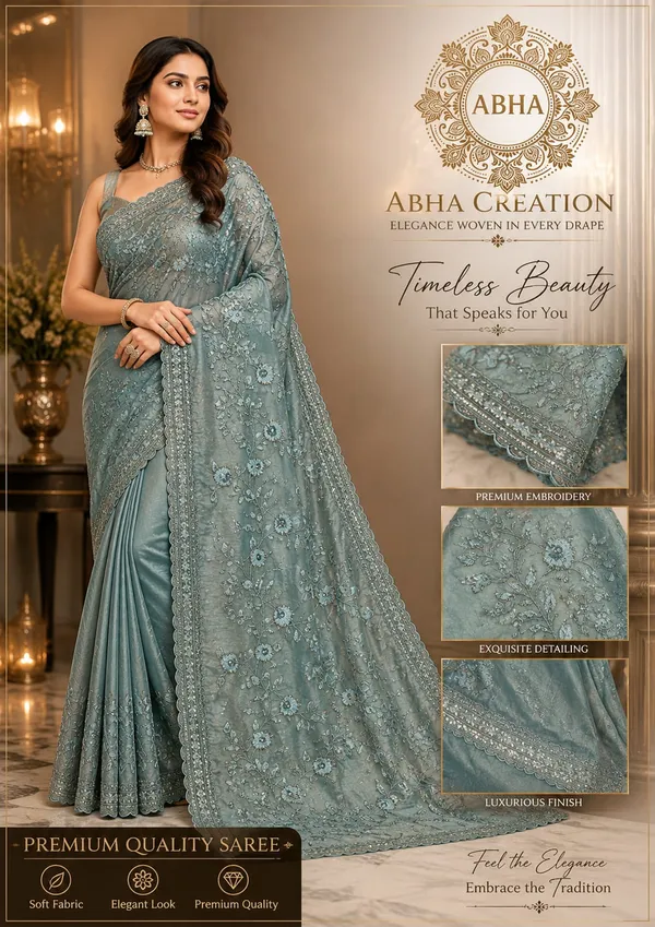 Sea_Green_Tissue_Organza_Embroidered_Sequin_Net_Saree_For_Women