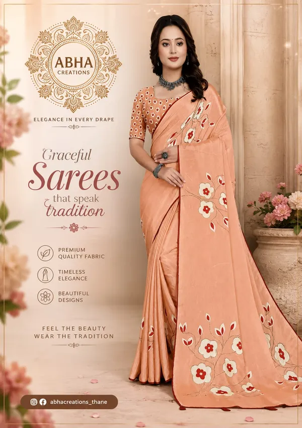 Peach_Satin_Silk_Floral_Embroidered_Saree_For_Women