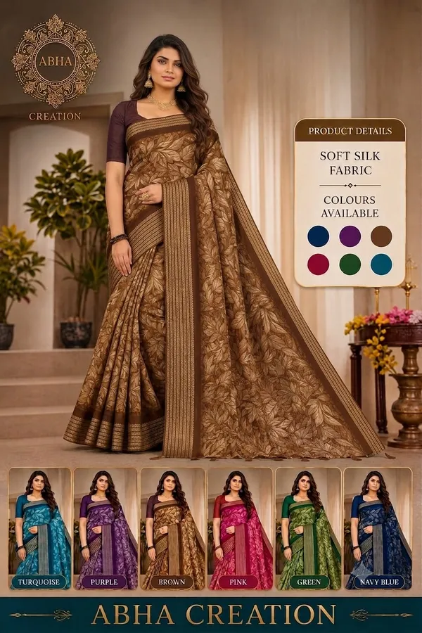 Brown_Crepe_Silk_Floral_Print_Woven_Border_Saree_For_Women