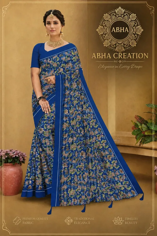 Blue_Silk_Floral_Print_Contrast_Border_Saree_For_Women