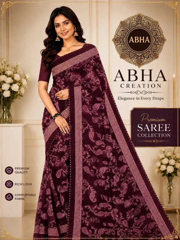 Wine_Silk_Floral_Paisley_Print_Border_Saree_For_Women