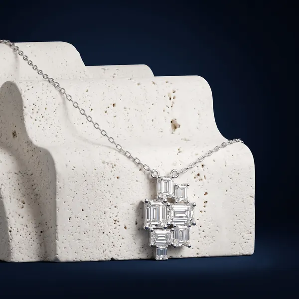 Silver_Sterling_Silver_Emerald_Cut_Cluster_Pendant_Necklace_For_Women