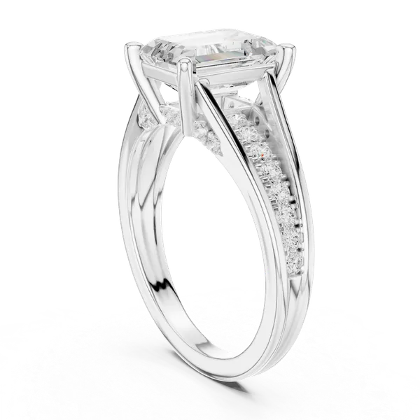 White_Gold_Sterling_Silver_Emerald_Cut_Split_Shank_Engagement_Ring_For_Women