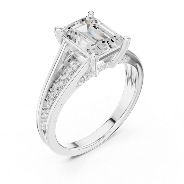White_Gold_Sterling_Silver_Emerald_Cut_Split_Shank_Engagement_Ring_For_Women