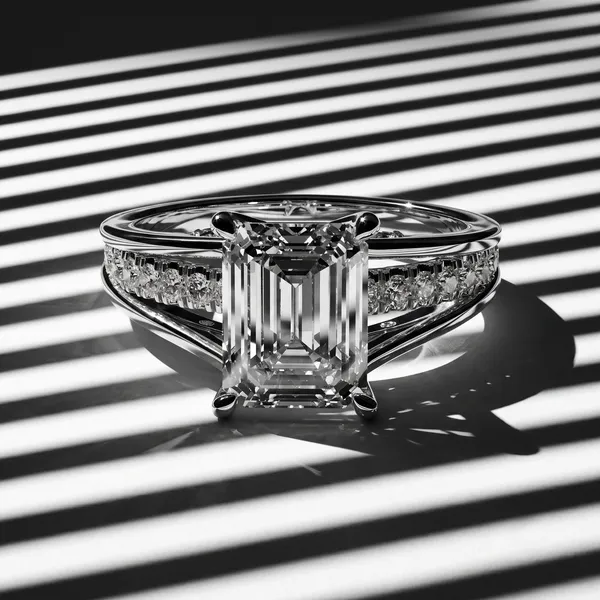 White_Gold_Sterling_Silver_Emerald_Cut_Split_Shank_Engagement_Ring_For_Women