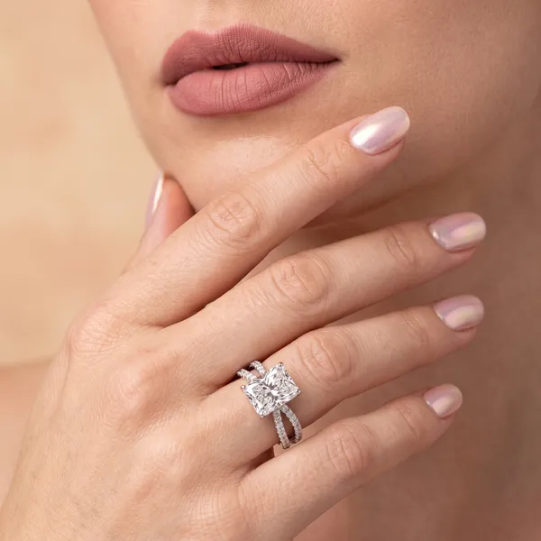 White_Gold_Sterling_Silver_Radiant_Cut_Split_Shank_Diamond_Ring_For_Women