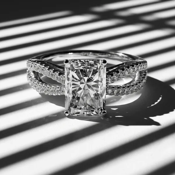 White_Gold_Sterling_Silver_Radiant_Cut_Split_Shank_Diamond_Ring_For_Women