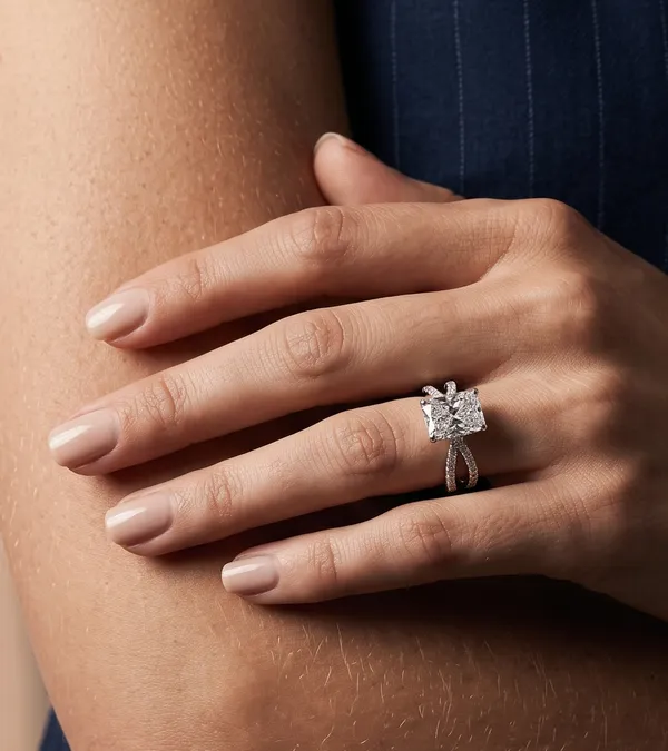 White_Gold_Sterling_Silver_Radiant_Cut_Split_Shank_Diamond_Ring_For_Women