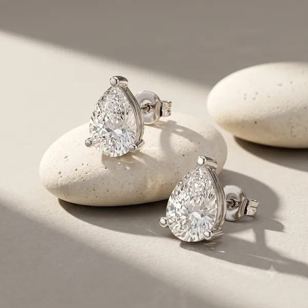 White_Gold_Sterling_Silver_Pear_Cut_Diamond_Stud_Earrings_For_Women