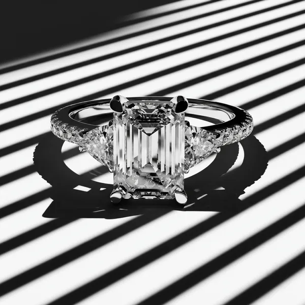 White_Gold_Sterling_Silver_Emerald_Cut_Diamond_Engagement_Ring_For_Women