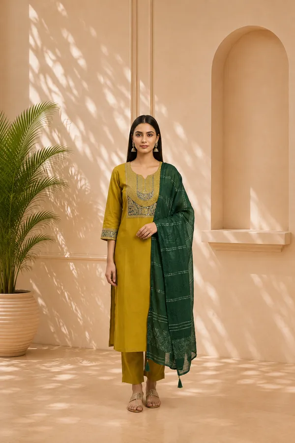 Yellow_Roman_Silk_Straight_Embroidered_Kurta_Set_For_Women