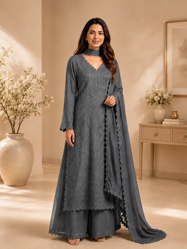 Grey_Silk_Blend_Embroidered_Layered_Anarkali_Kurta_For_Women