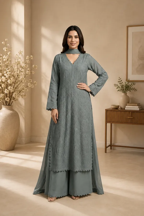 Grey_Silk_Blend_Embroidered_Layered_Anarkali_Kurta_For_Women