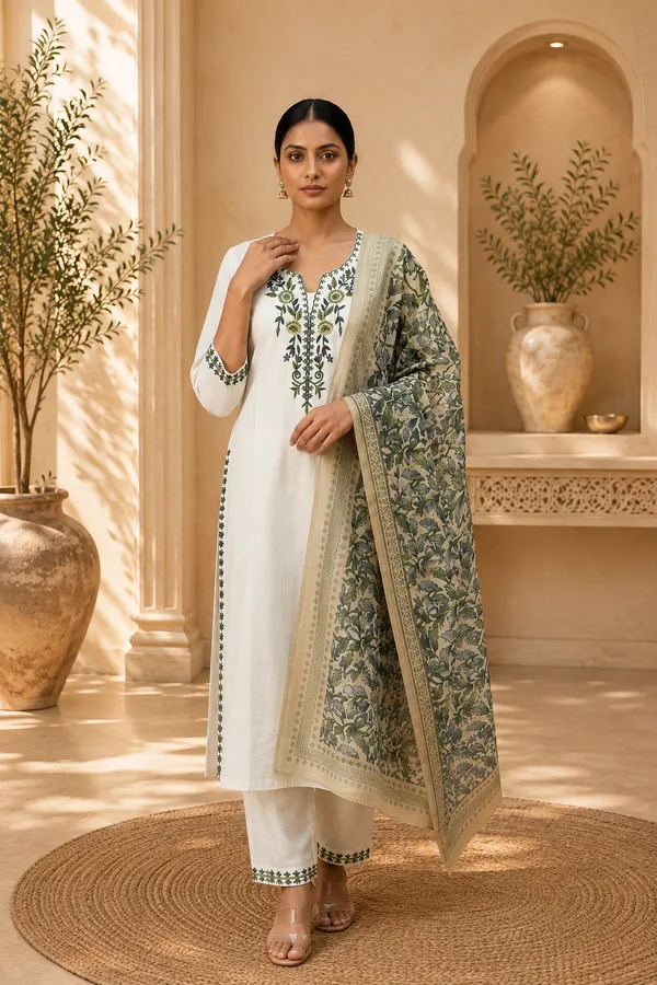 White_Khadi_Cotton_Straight_Embroidered_Kurta_Set_For_Women