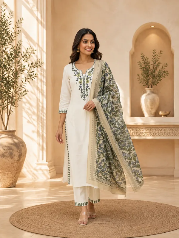 White_Khadi_Cotton_Straight_Embroidered_Kurta_Set_For_Women