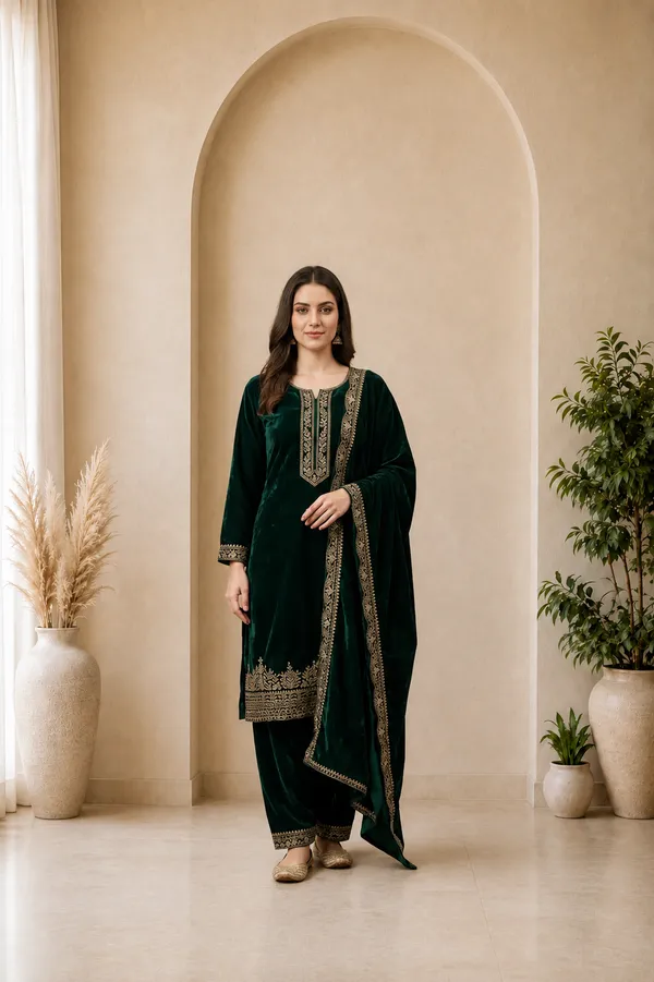 Green_Velvet_Embroidered_Salwar_Suit_Set_For_Women